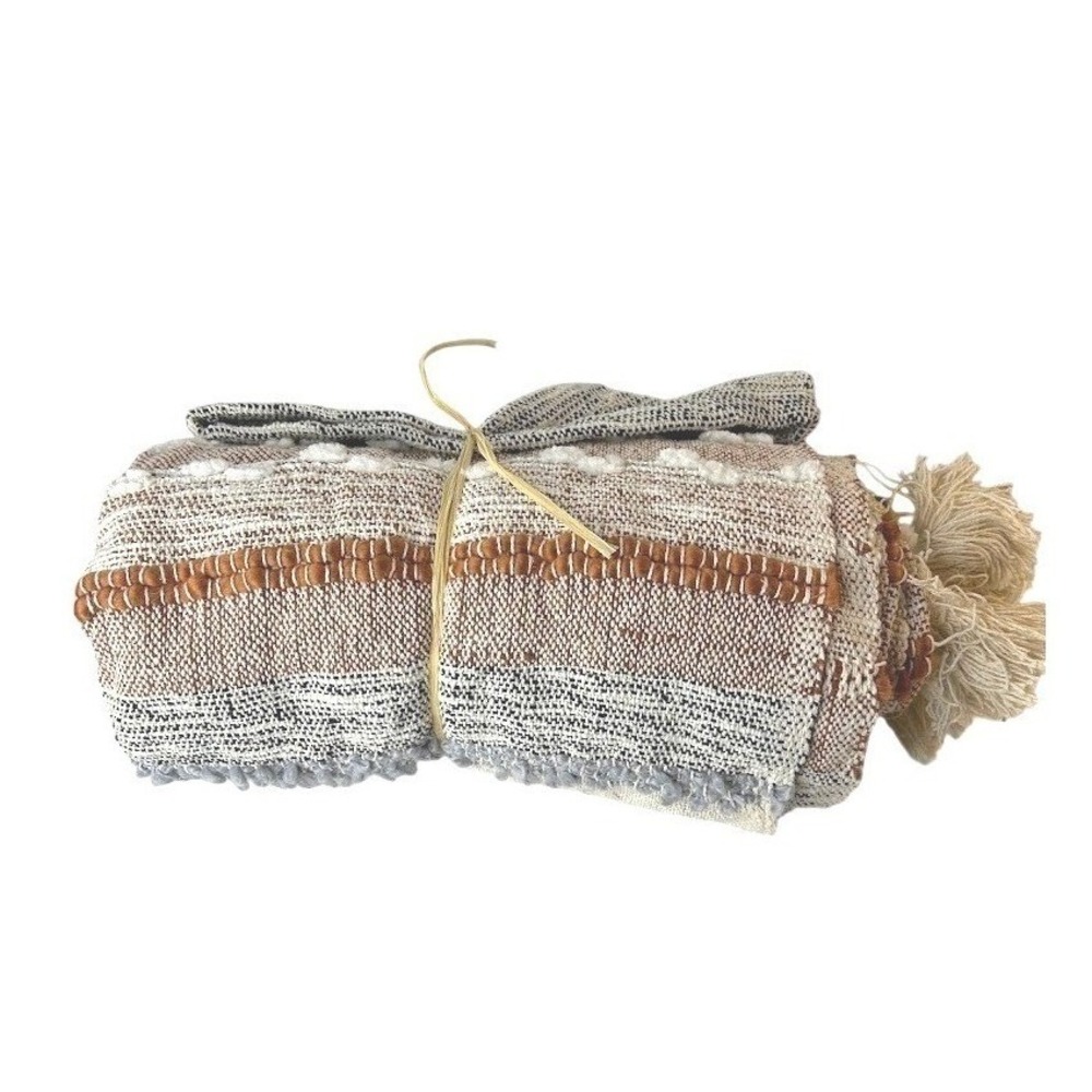 City Chic Boho Woven Throw Blanket Multicolor Textured Tassels NWT New